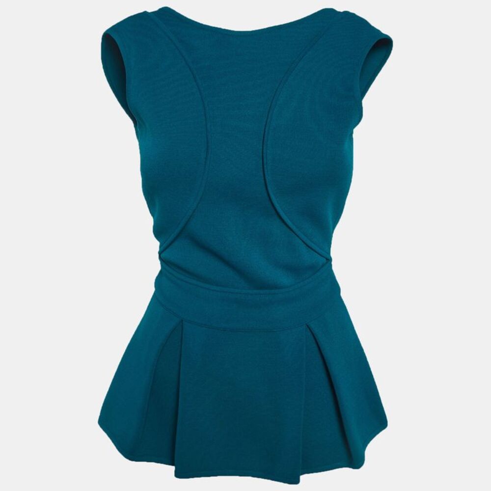 Elie Saab Blue Ponte Knit Backless Peplum Top Xs